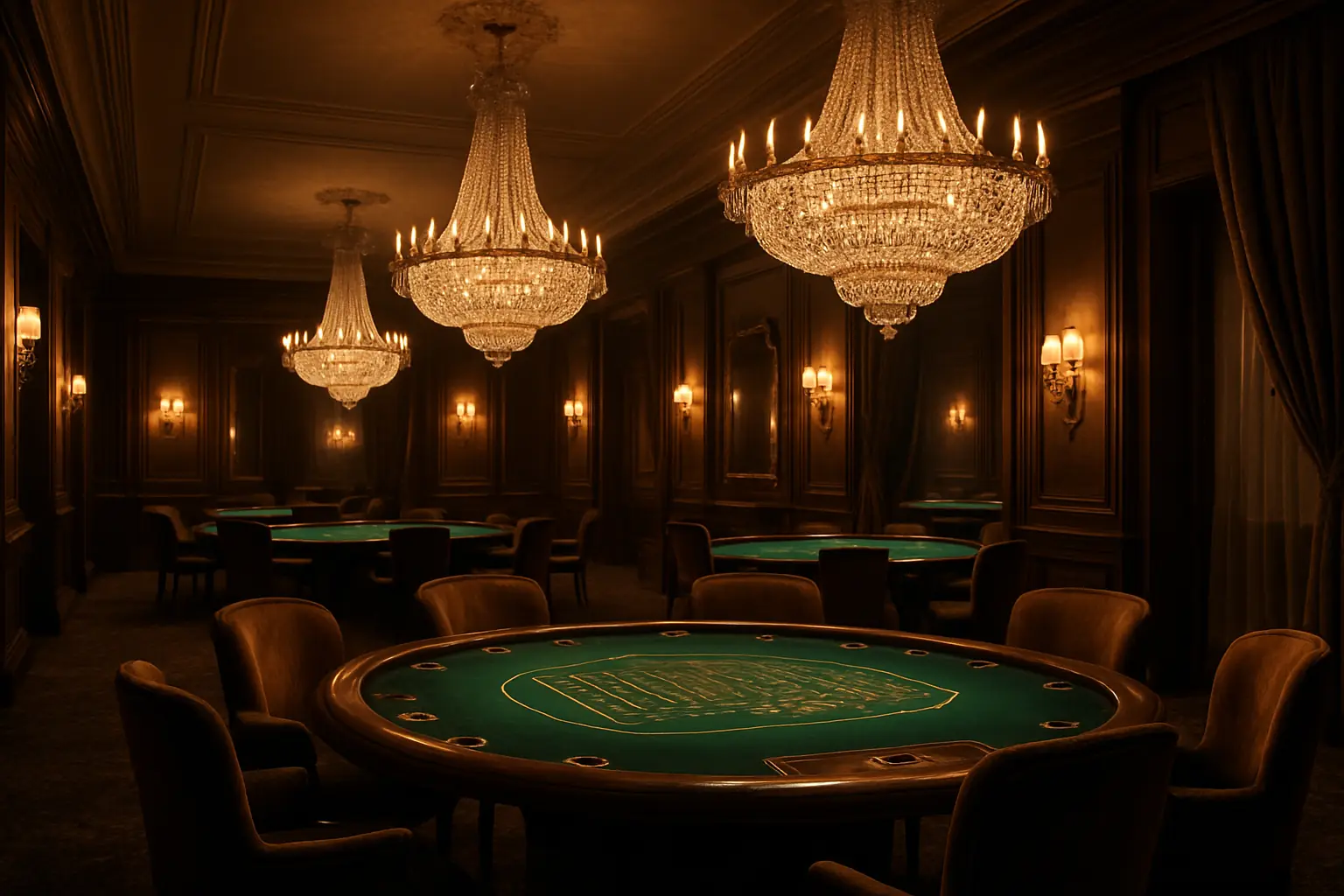 Elegant casino salon with warm moody lighting